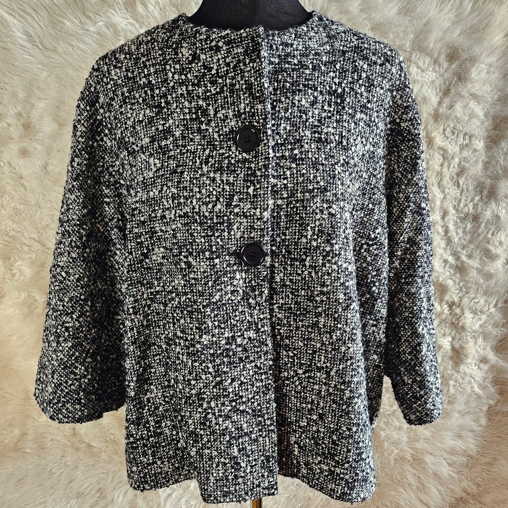 Louben II Women's Tweed Black Two Buttons Blazer Jacket Size 14